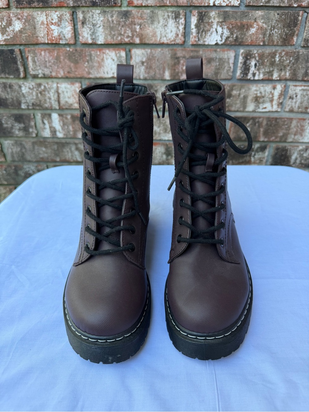 Women's Lace-Up Platform Combat Boots in Deep Burgundy